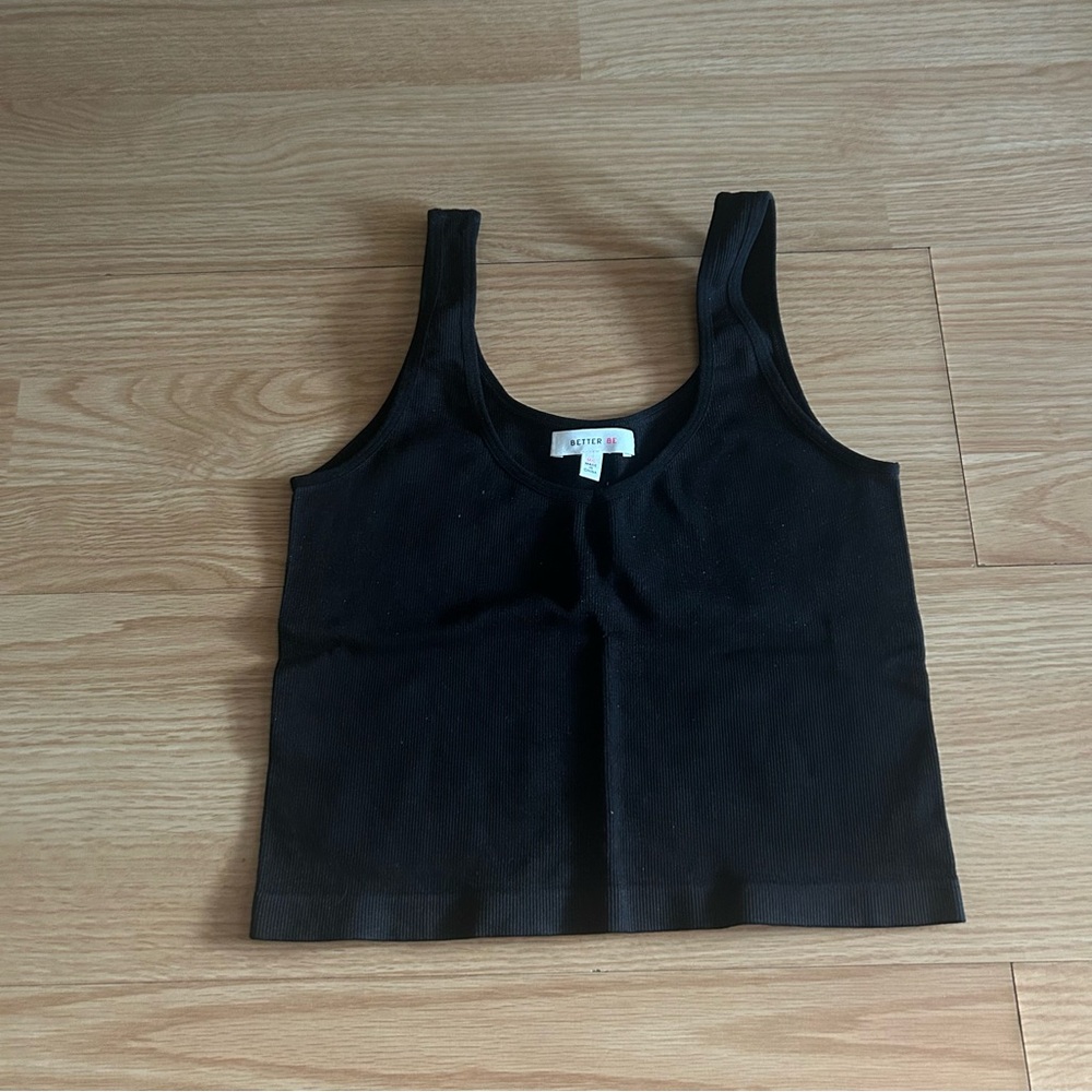 Better Be Black Ribbed Cropped Tank ML